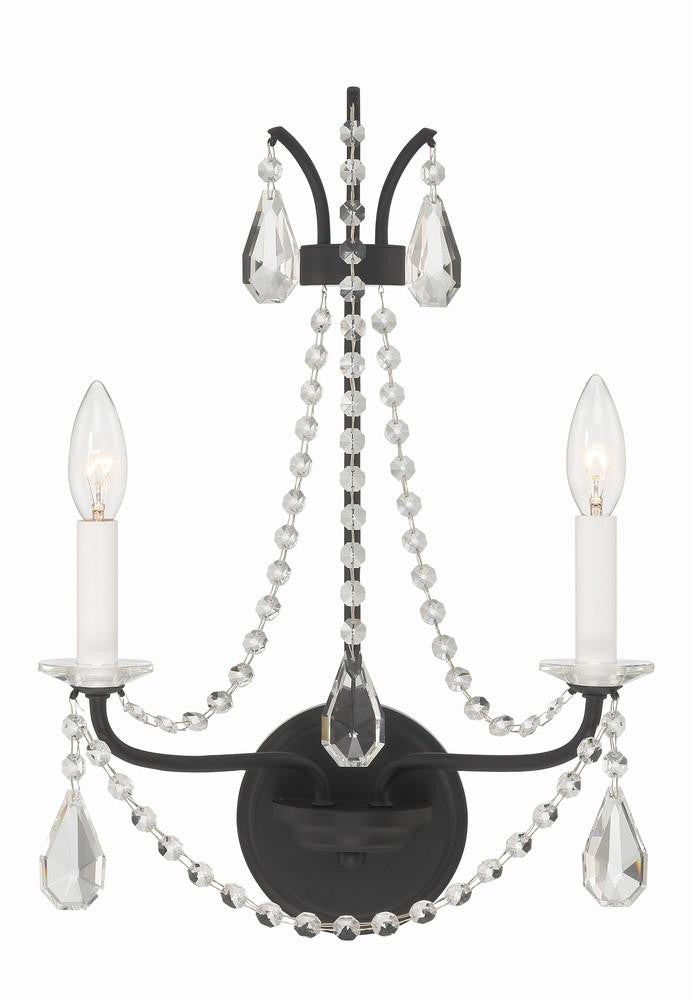Crystorama Karrington Wall Sconce - Matte Black, Hand Cut Crystal 18.5"H