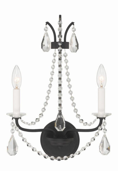Crystorama Karrington Wall Sconce - Matte Black, Hand Cut Crystal 18.5"H