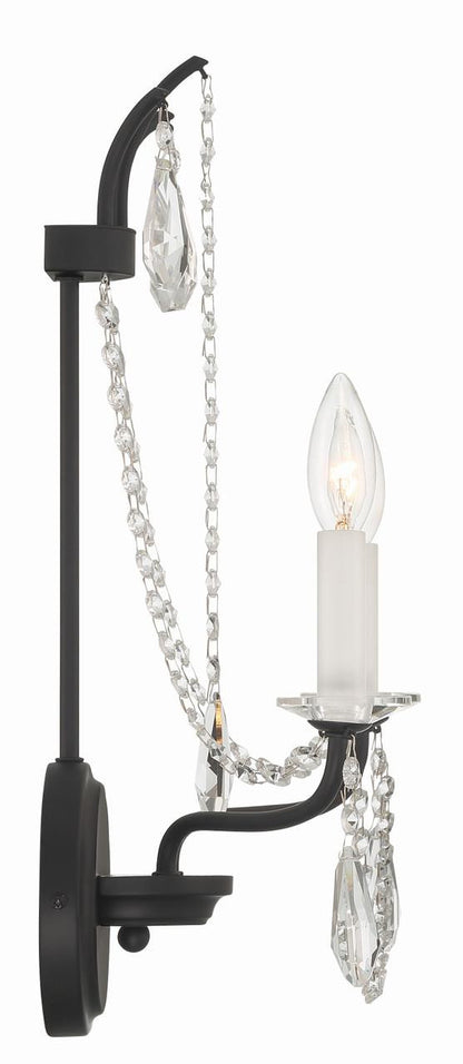 Crystorama Karrington Wall Sconce - Matte Black, Hand Cut Crystal 18.5"H