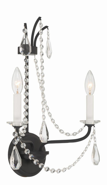 Crystorama Karrington Wall Sconce - Matte Black, Hand Cut Crystal 18.5"H