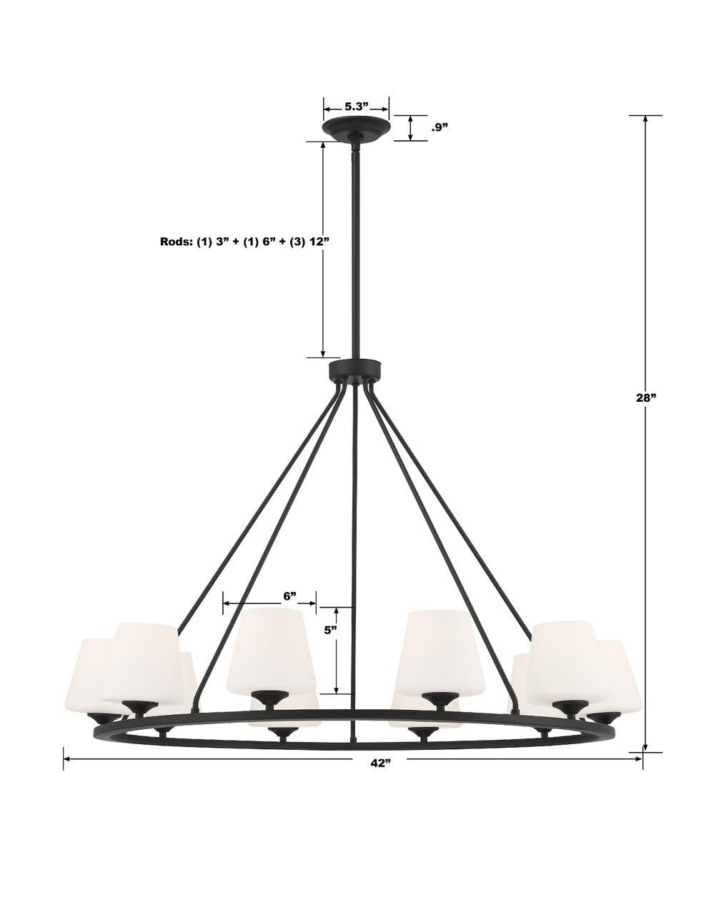 Crystorama Keenan Chandelier - Matte Black 28"H