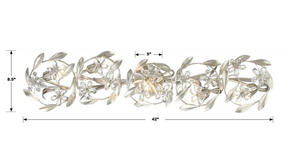 Crystorama Marselle 5 Light Bathroom Vanity - Antique Silver, Hand Cut Crystal 8.5"H