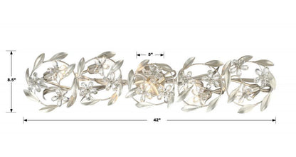 Crystorama Marselle 5 Light Bathroom Vanity - Antique Silver, Hand Cut Crystal 8.5"H