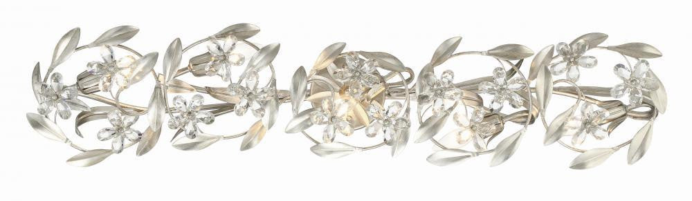 Crystorama Marselle 5 Light Bathroom Vanity - Antique Silver, Hand Cut Crystal 8.5"H