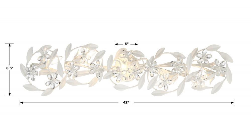 Crystorama Marselle 5 Light Bathroom Vanity - Matte White, Hand Cut Crystal 8.5"H