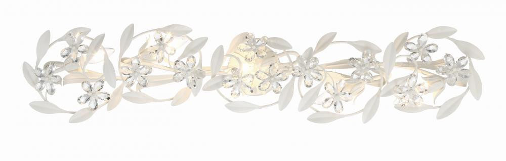 Crystorama Marselle 5 Light Bathroom Vanity - Matte White, Hand Cut Crystal 8.5"H