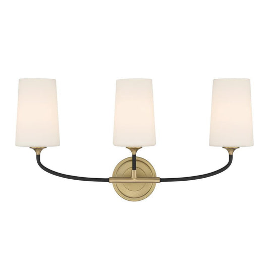 Crystorama Niles 3 Light Bathroom Vanity Light Black Forged, Modern Gold