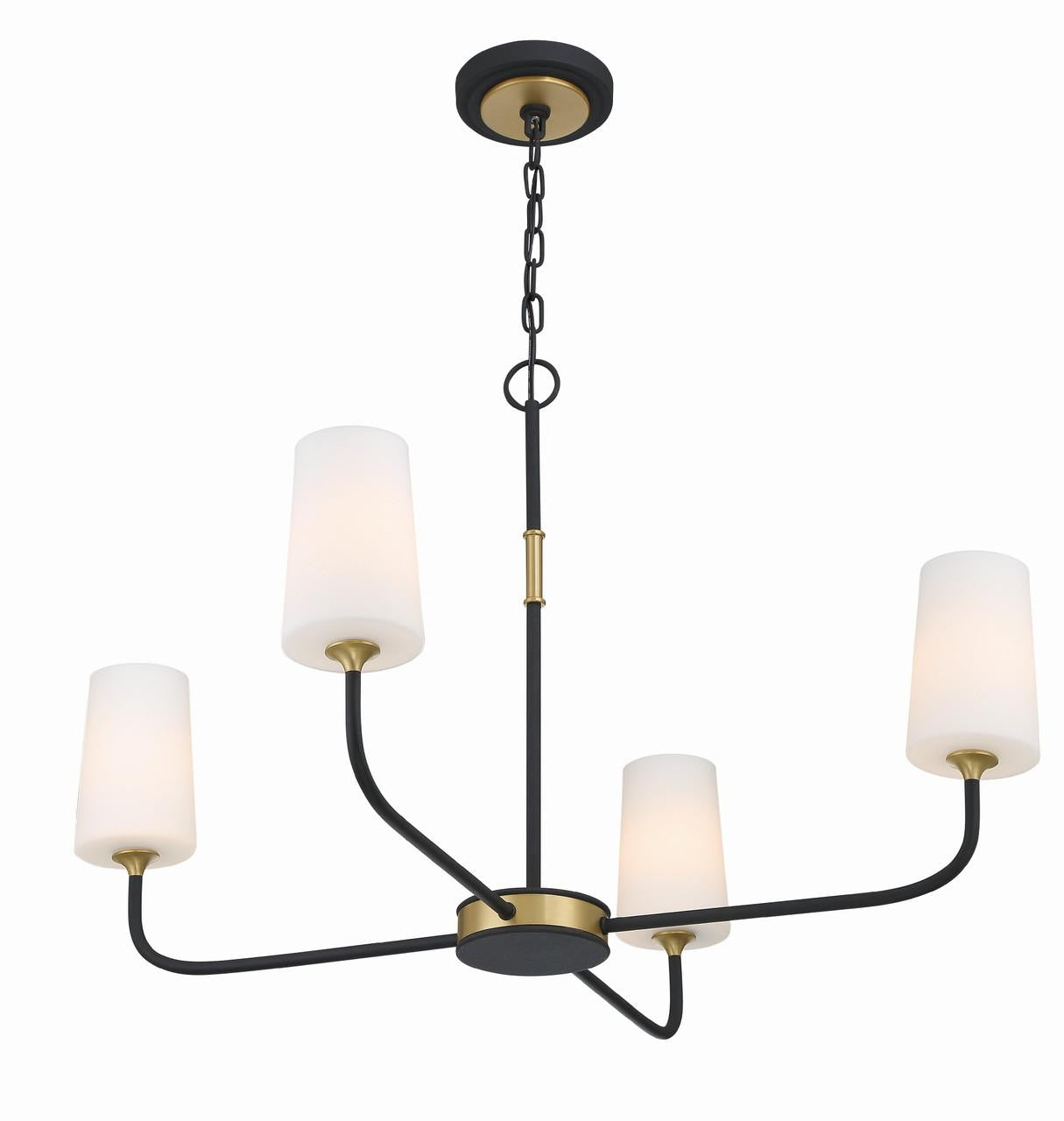Crystorama Niles 4 Light Chandelier - Black Forged, Modern Gold 22.25"H