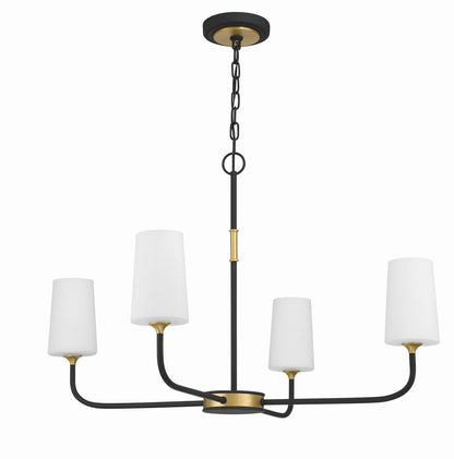 Crystorama Niles 4 Light Chandelier - Black Forged, Modern Gold 22.25"H
