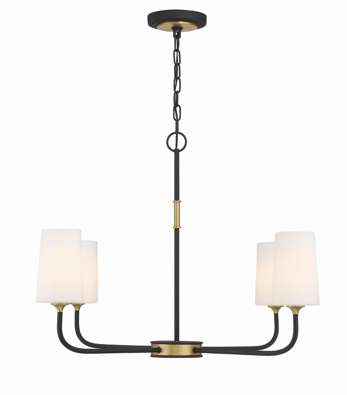 Crystorama Niles 4 Light Chandelier - Black Forged, Modern Gold 22.25"H