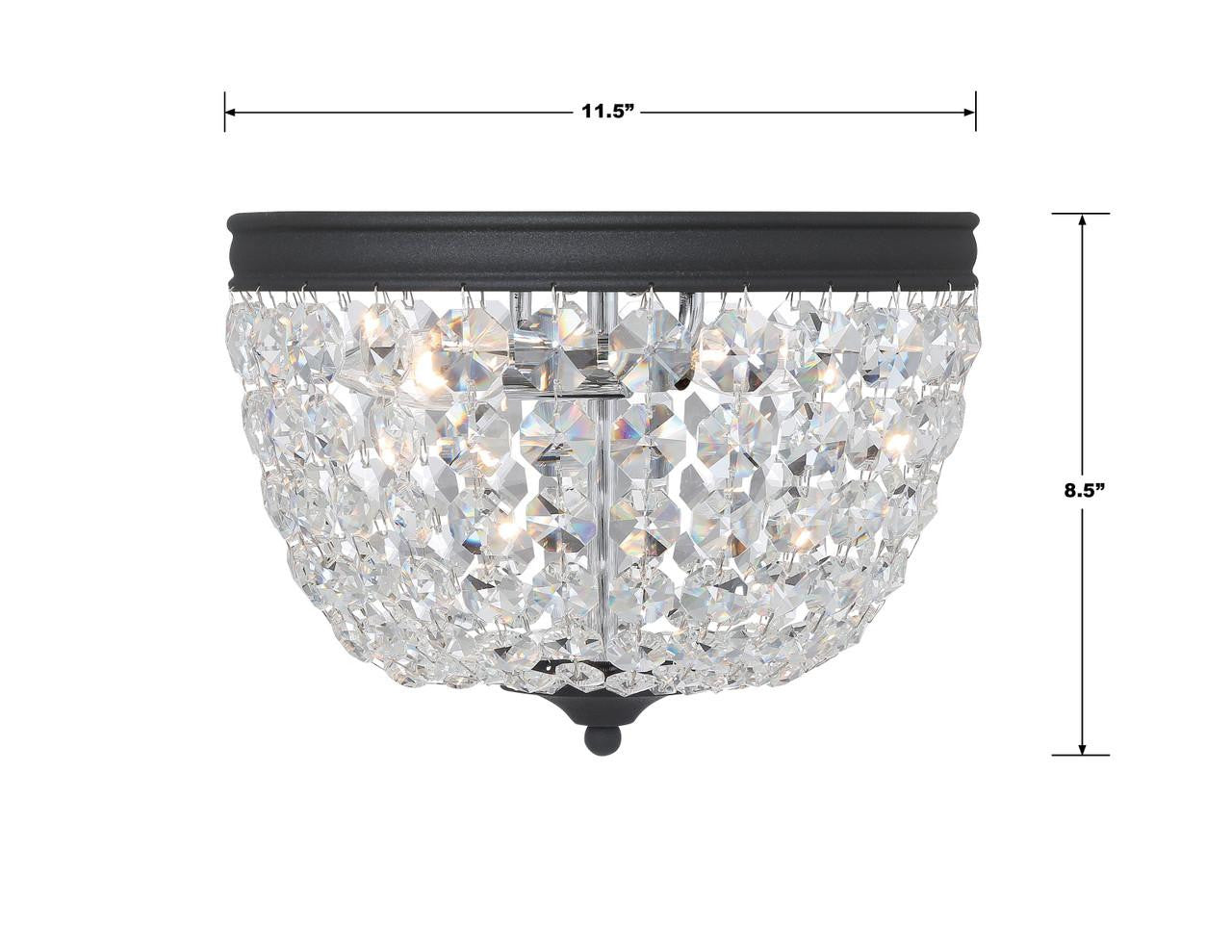 Crystorama Nola 2 Light Flush Mount - Black Forged, Hand Cut Crystal 8.5"H