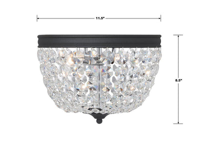 Crystorama Nola 2 Light Flush Mount - Black Forged, Hand Cut Crystal 8.5"H