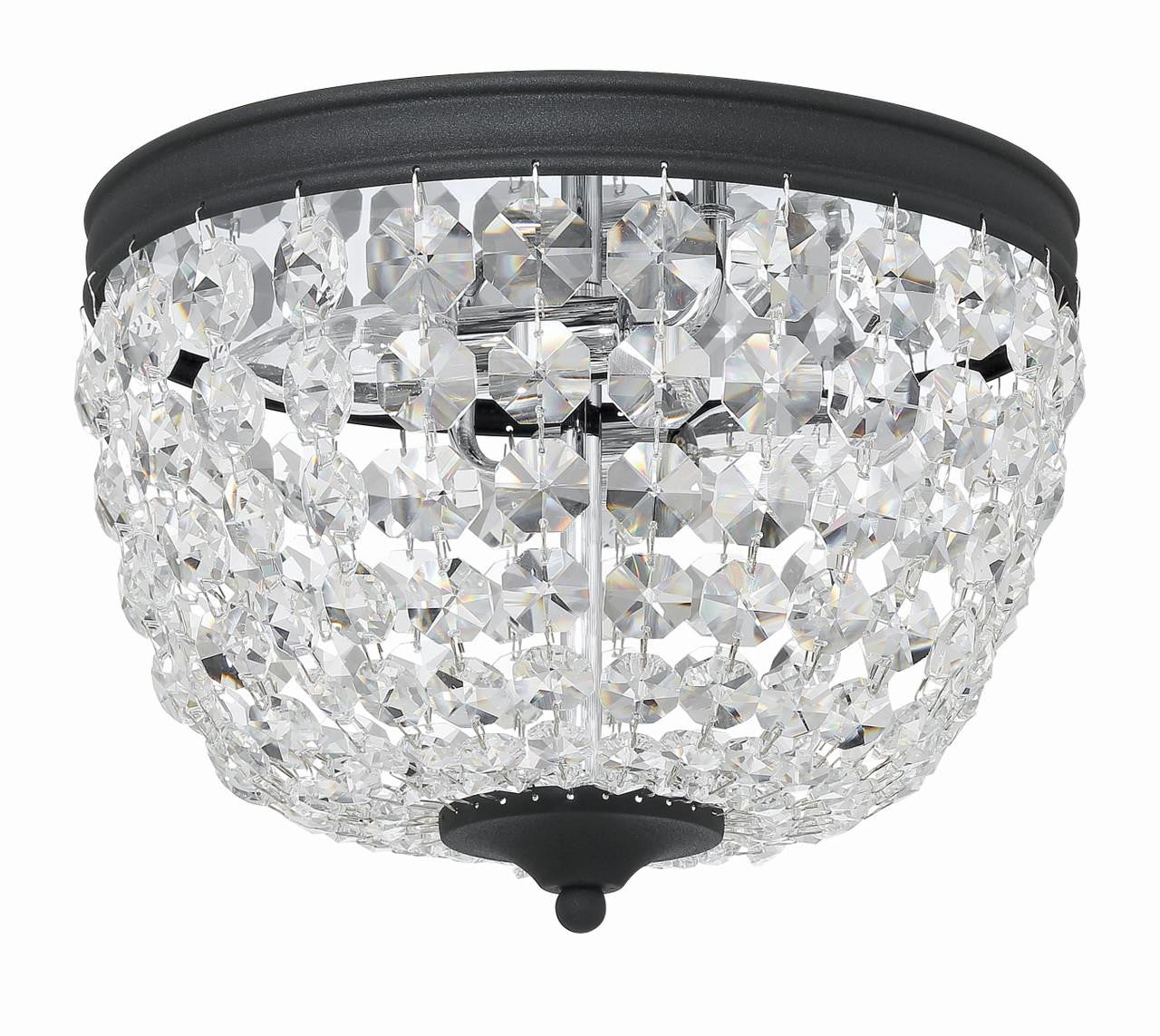 Crystorama Nola 2 Light Flush Mount - Black Forged, Hand Cut Crystal 8.5"H