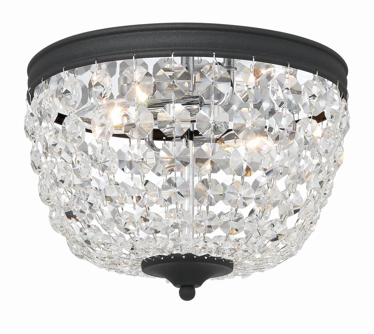 Crystorama Nola 2 Light Flush Mount - Black Forged, Hand Cut Crystal 8.5"H