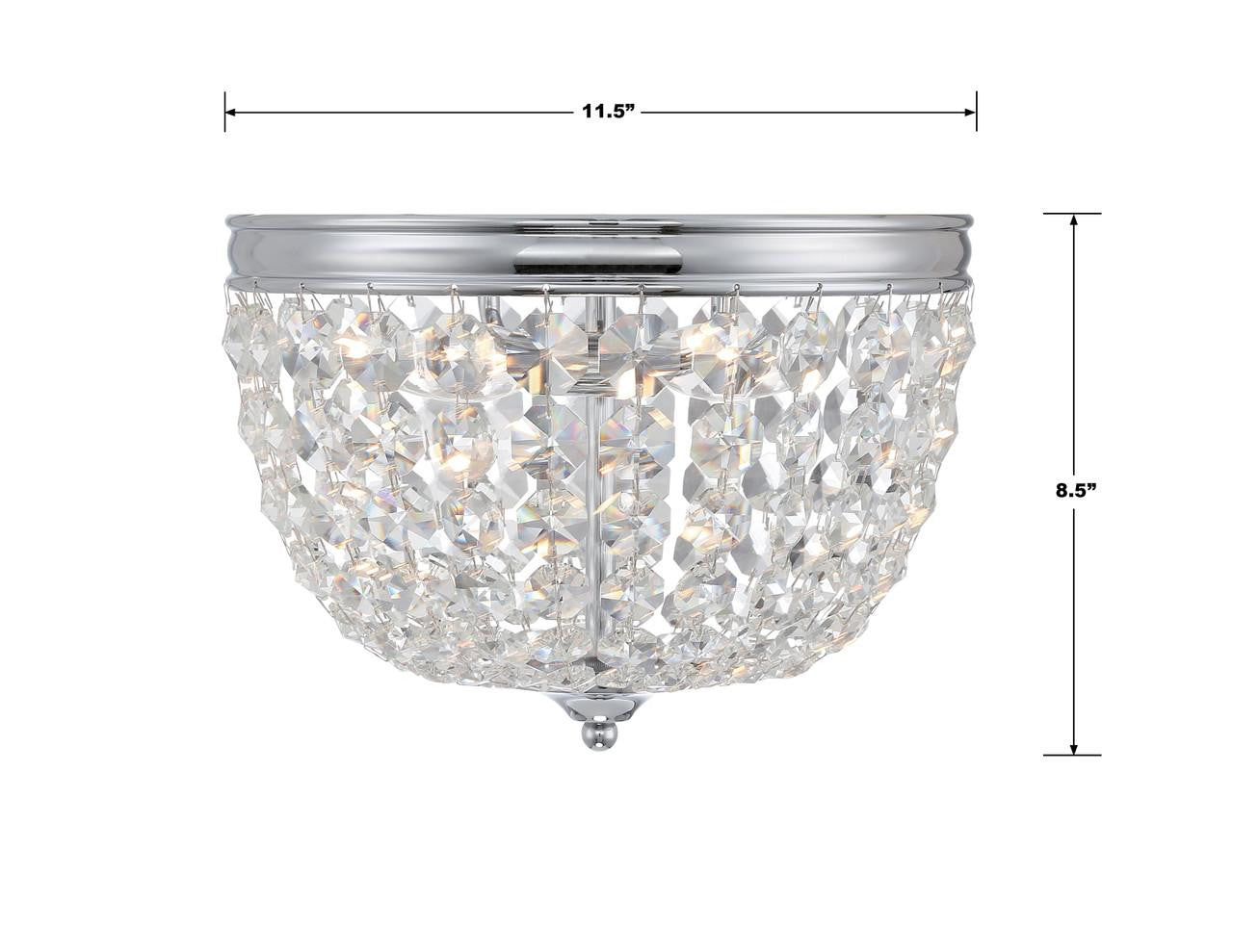 Crystorama Nola 2 Light Flush Mount - Polished Chrome, Hand Cut Crystal 8.5"H