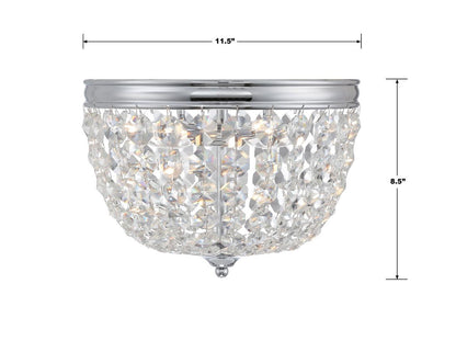 Crystorama Nola 2 Light Flush Mount - Polished Chrome, Hand Cut Crystal 8.5"H
