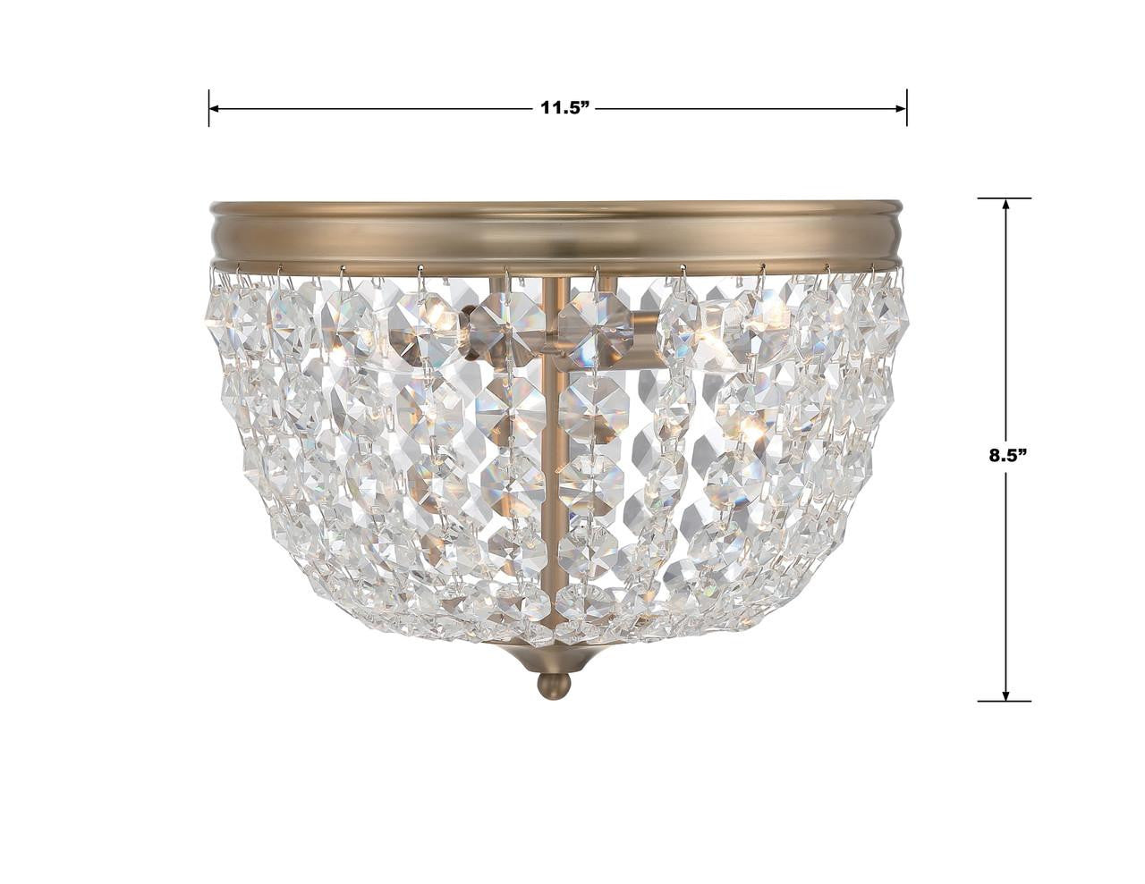 Crystorama Nola 2 Light Flush Mount - Vibrant Gold, Hand Cut Crystal 8.5"H