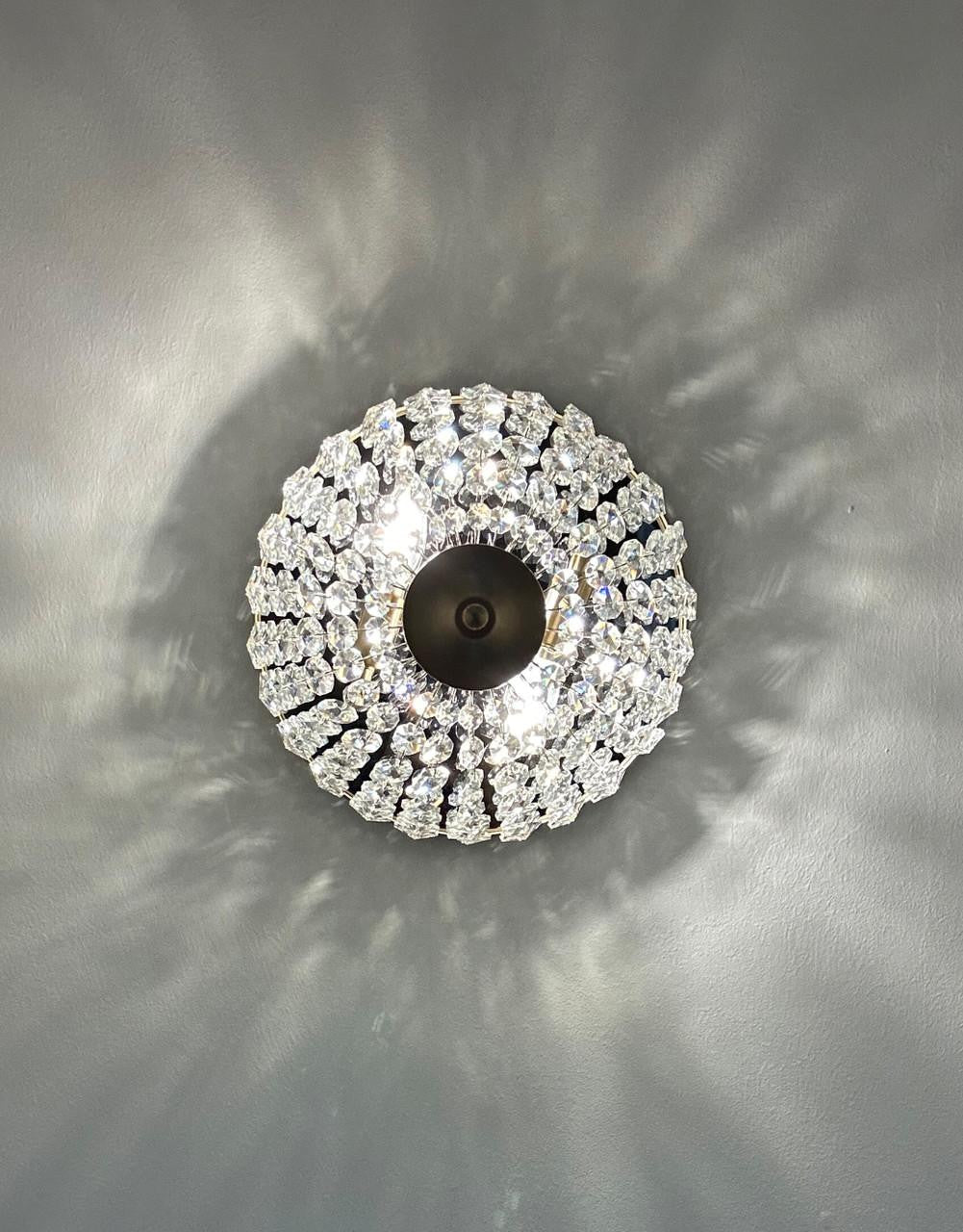 Crystorama Nola 3 Light Flush Mount - Black Forged, Hand Cut Crystal 8.5"H