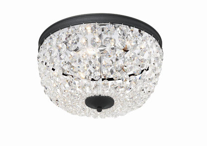 Crystorama Nola 3 Light Flush Mount - Black Forged, Hand Cut Crystal 8.5"H