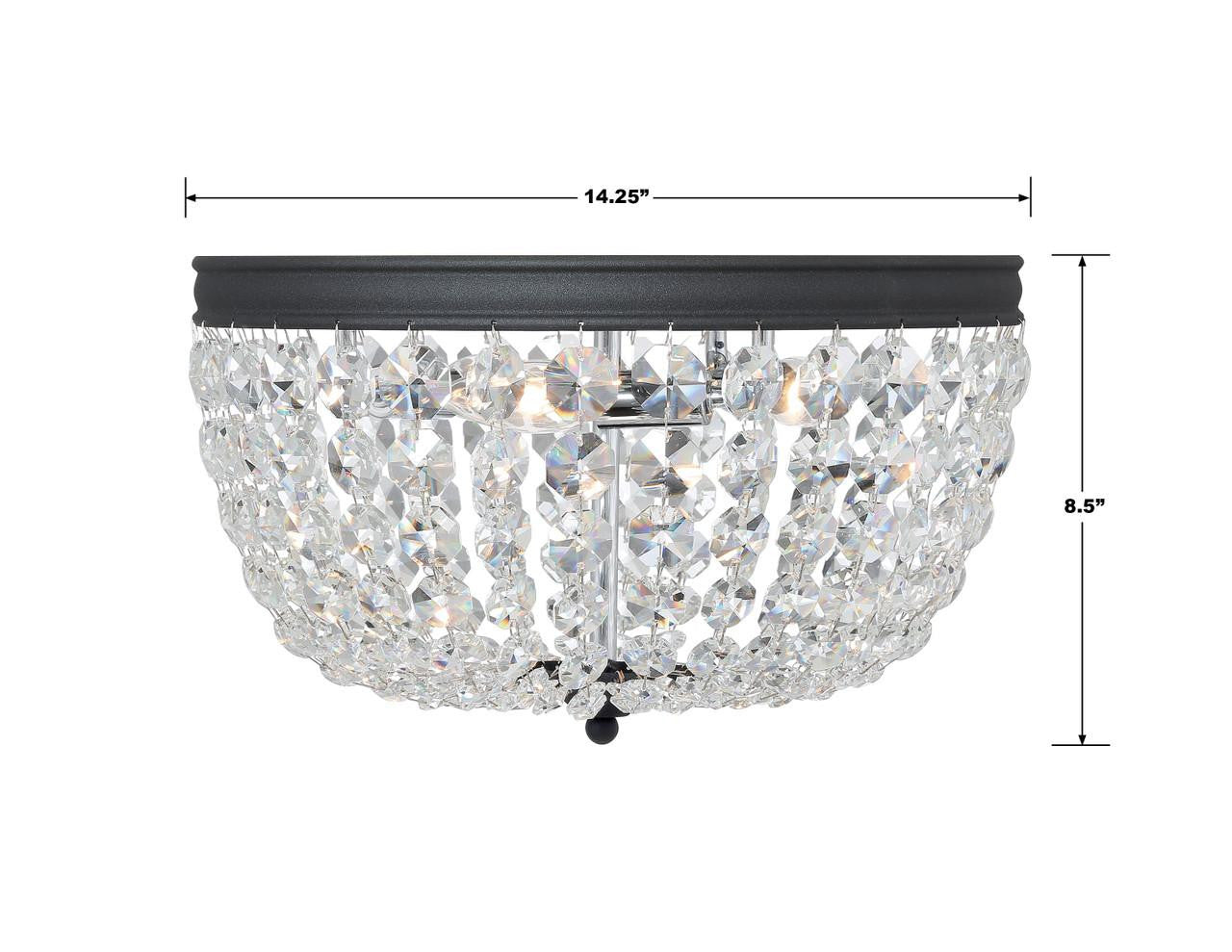 Crystorama Nola 3 Light Flush Mount - Black Forged, Hand Cut Crystal 8.5"H