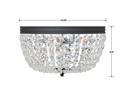 Crystorama Nola 3 Light Flush Mount - Black Forged, Hand Cut Crystal 8.5"H