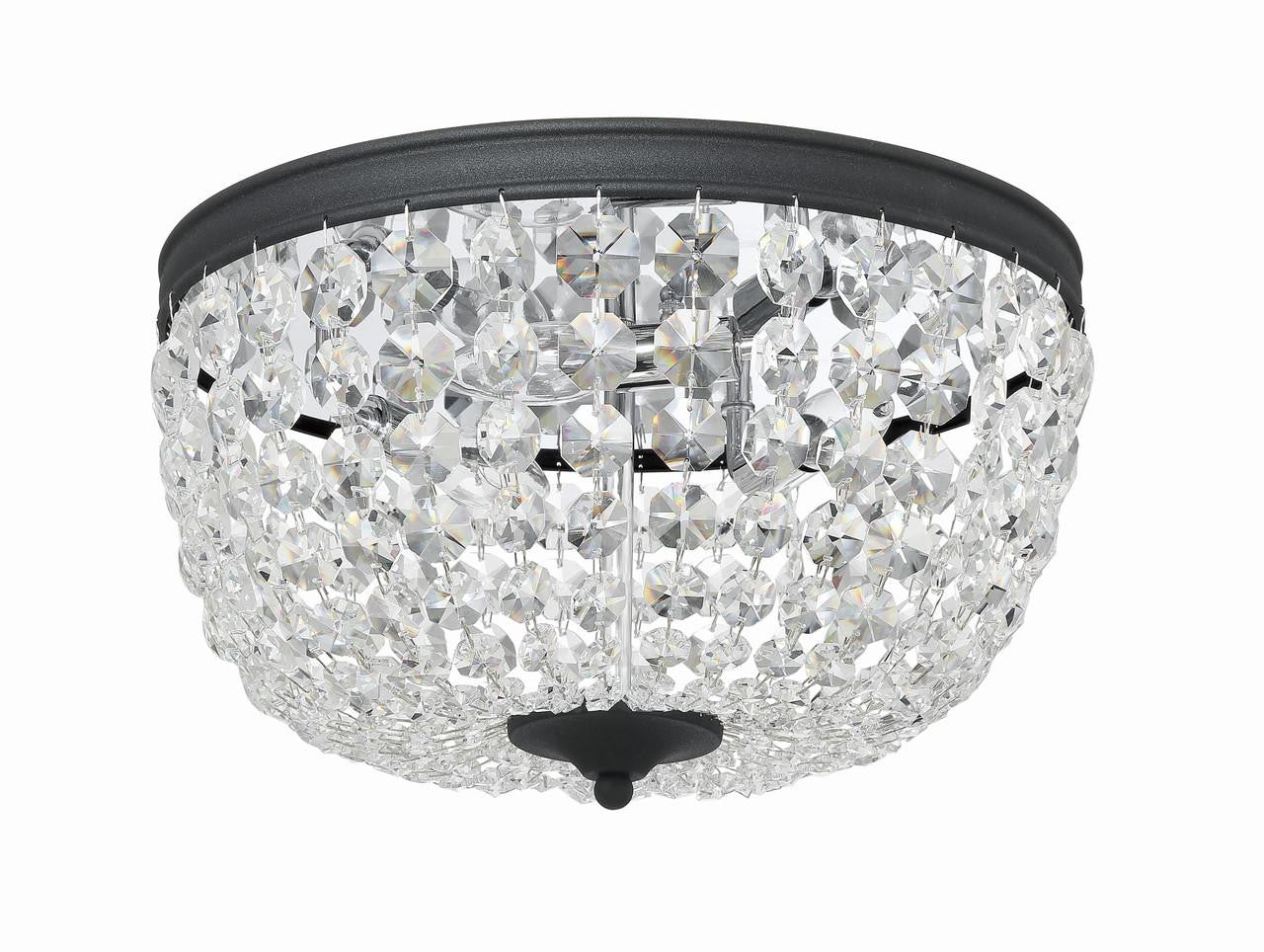 Crystorama Nola 3 Light Flush Mount - Black Forged, Hand Cut Crystal 8.5"H