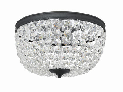Crystorama Nola 3 Light Flush Mount - Black Forged, Hand Cut Crystal 8.5"H