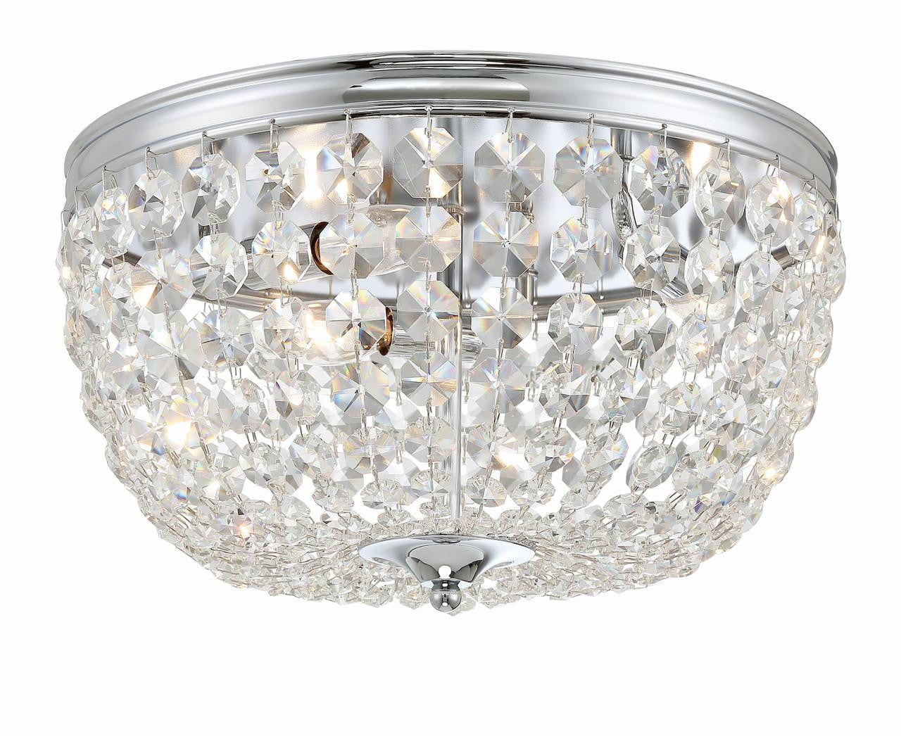Crystorama Nola 3 Light Flush Mount - Polished Chrome, Hand Cut Crystal 8.5"H