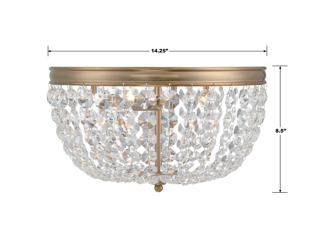 Crystorama Nola 3 Light Flush Mount - Vibrant Gold, Hand Cut Crystal 8.5"H