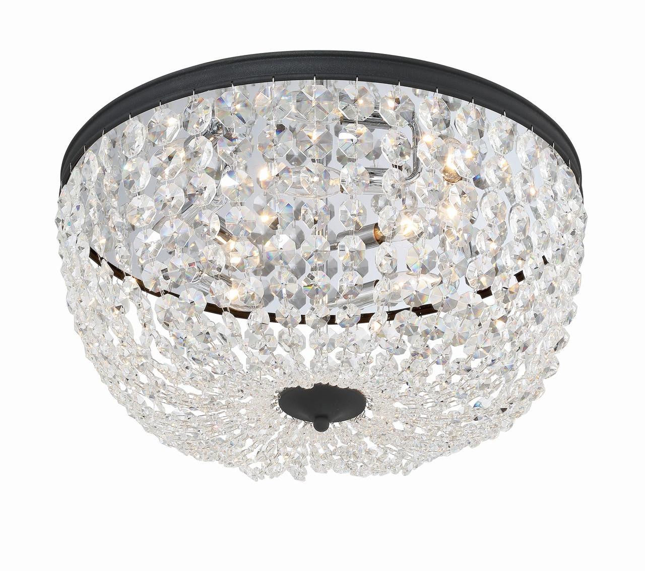 Crystorama Nola Flush Mount - Black Forged, Hand Cut Crystal 10"H