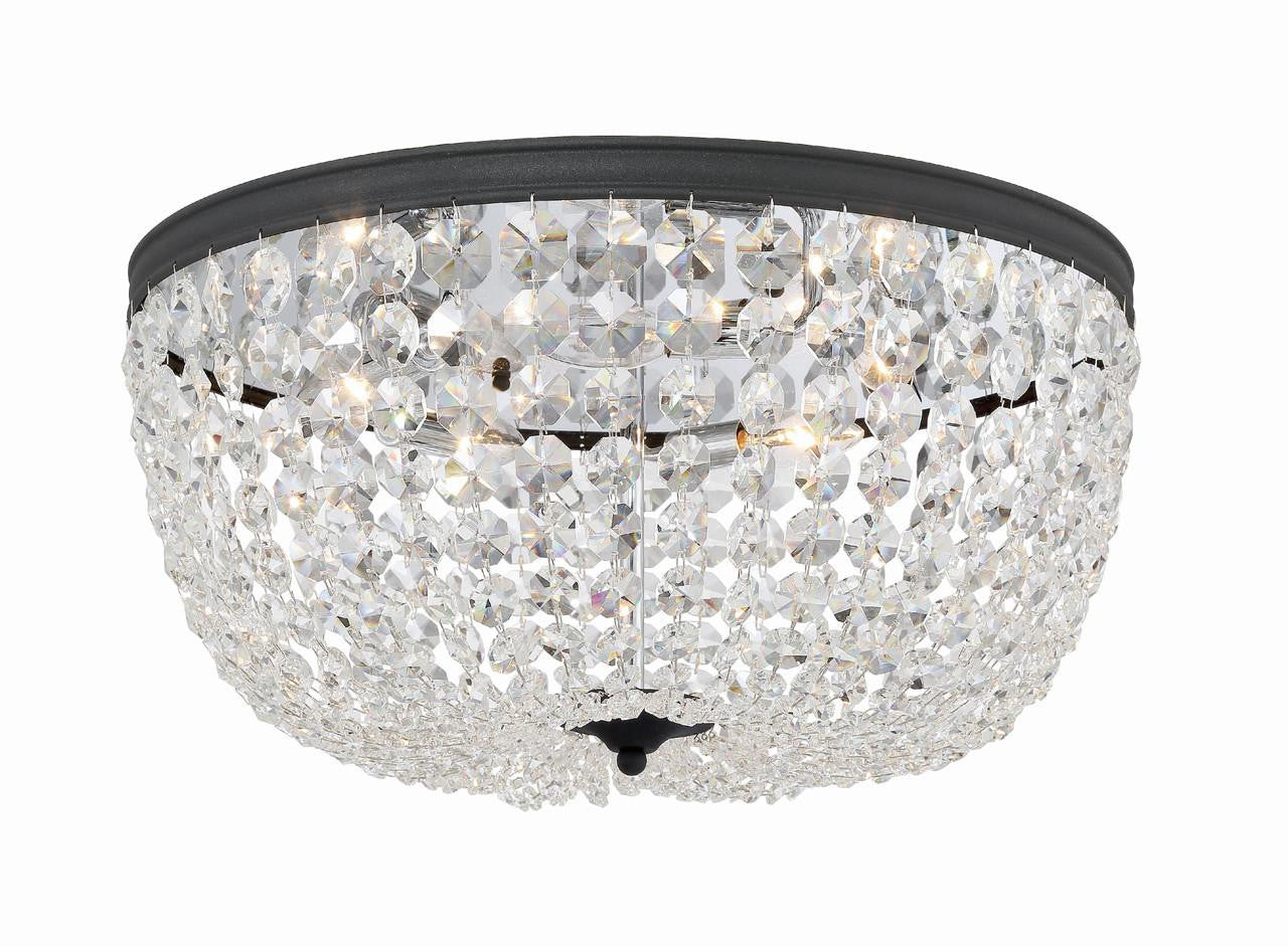 Crystorama Nola Flush Mount - Black Forged, Hand Cut Crystal 10"H