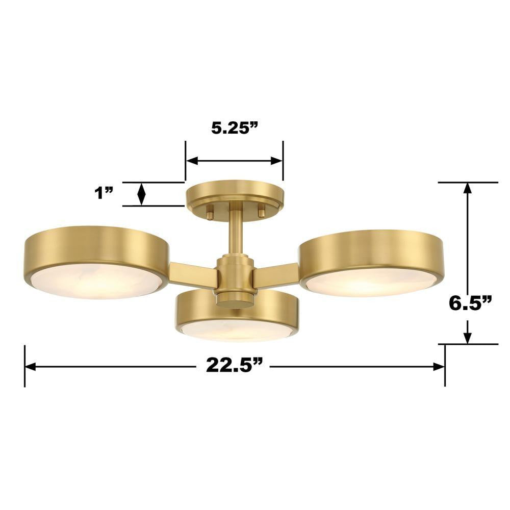 Crystorama Orson 3 Light Semi Flush Mount - Modern Gold 6.5"H