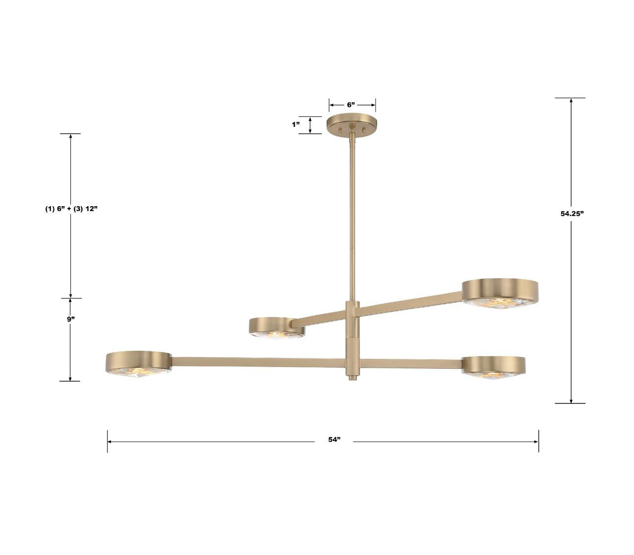 Crystorama Orson 4 Light Chandelier - Modern Gold 9"H