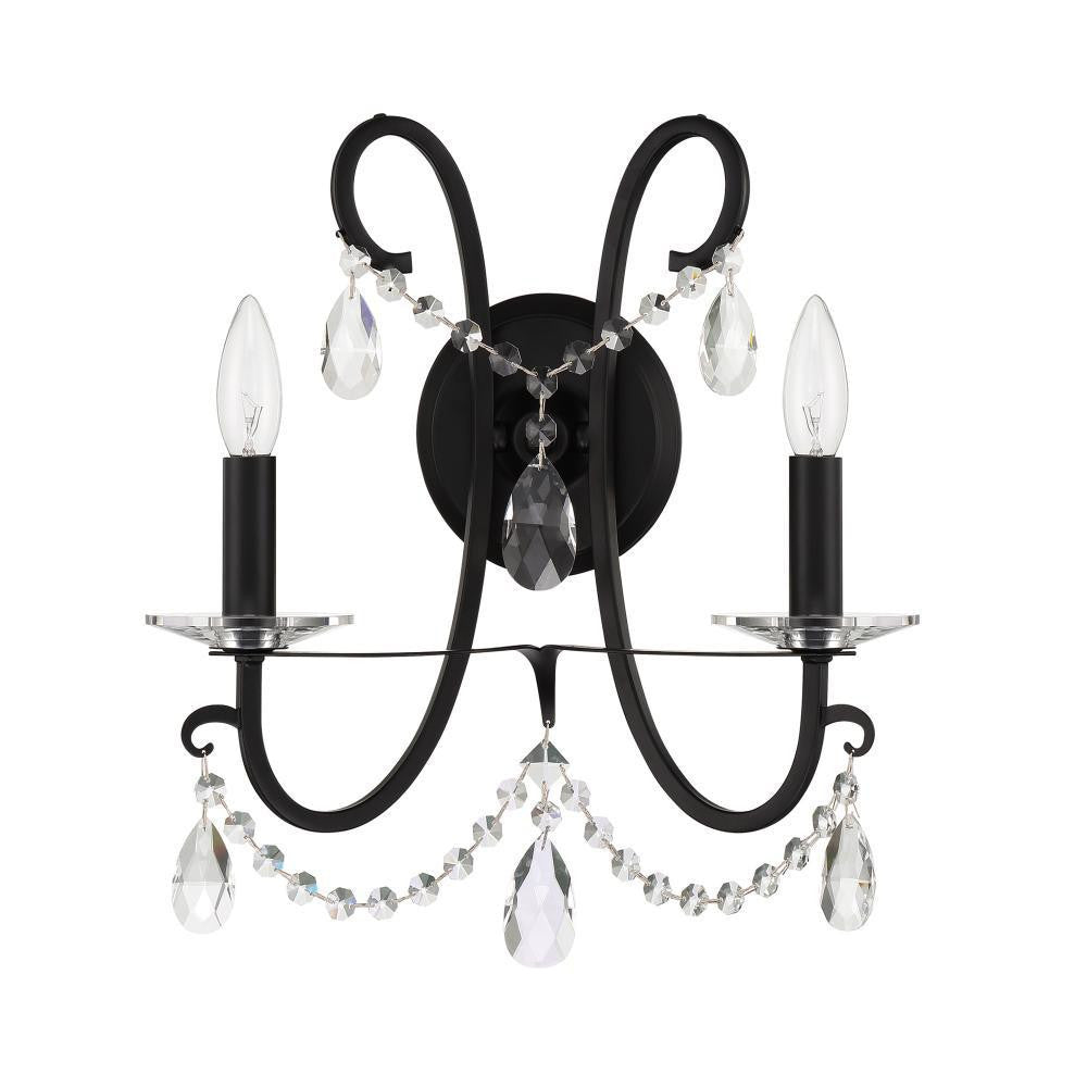 Crystorama Othello Wall Sconce - Matte Black, Hand Cut Crystal 16"H