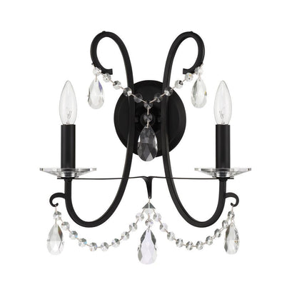 Crystorama Othello Wall Sconce - Matte Black, Hand Cut Crystal 16"H