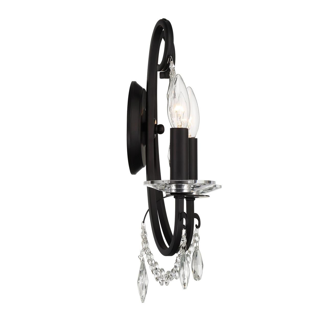 Crystorama Othello Wall Sconce - Matte Black, Hand Cut Crystal 16"H