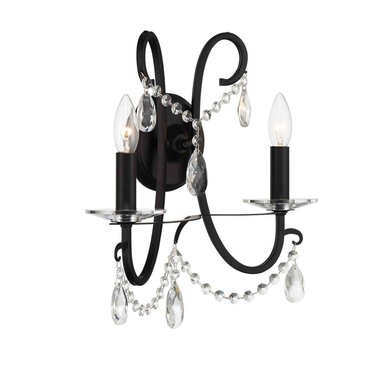 Crystorama Othello Wall Sconce - Matte Black, Hand Cut Crystal 16"H