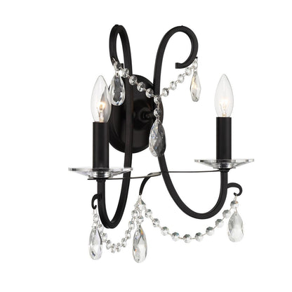 Crystorama Othello Wall Sconce - Matte Black, Hand Cut Crystal 16"H