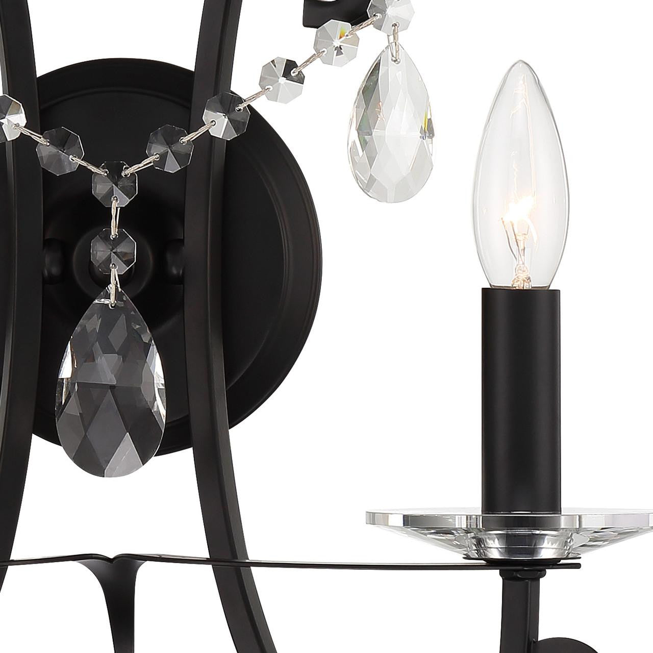 Crystorama Othello Wall Sconce - Matte Black, Hand Cut Crystal 16"H