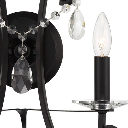 Crystorama Othello Wall Sconce - Matte Black, Hand Cut Crystal 16"H