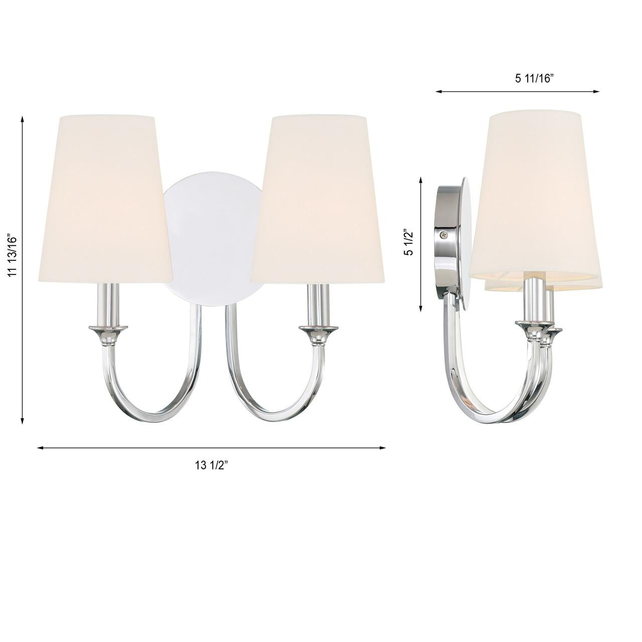 Crystorama Payton 2 Light Wall Sconce - Polished Chrome 11.75"H