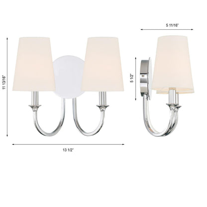 Crystorama Payton 2 Light Wall Sconce - Polished Chrome 11.75"H