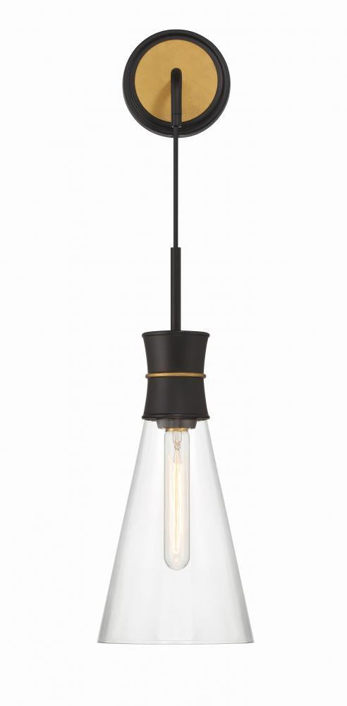 Crystorama Quinn Wall Sconce Matte Black, Textured Gold