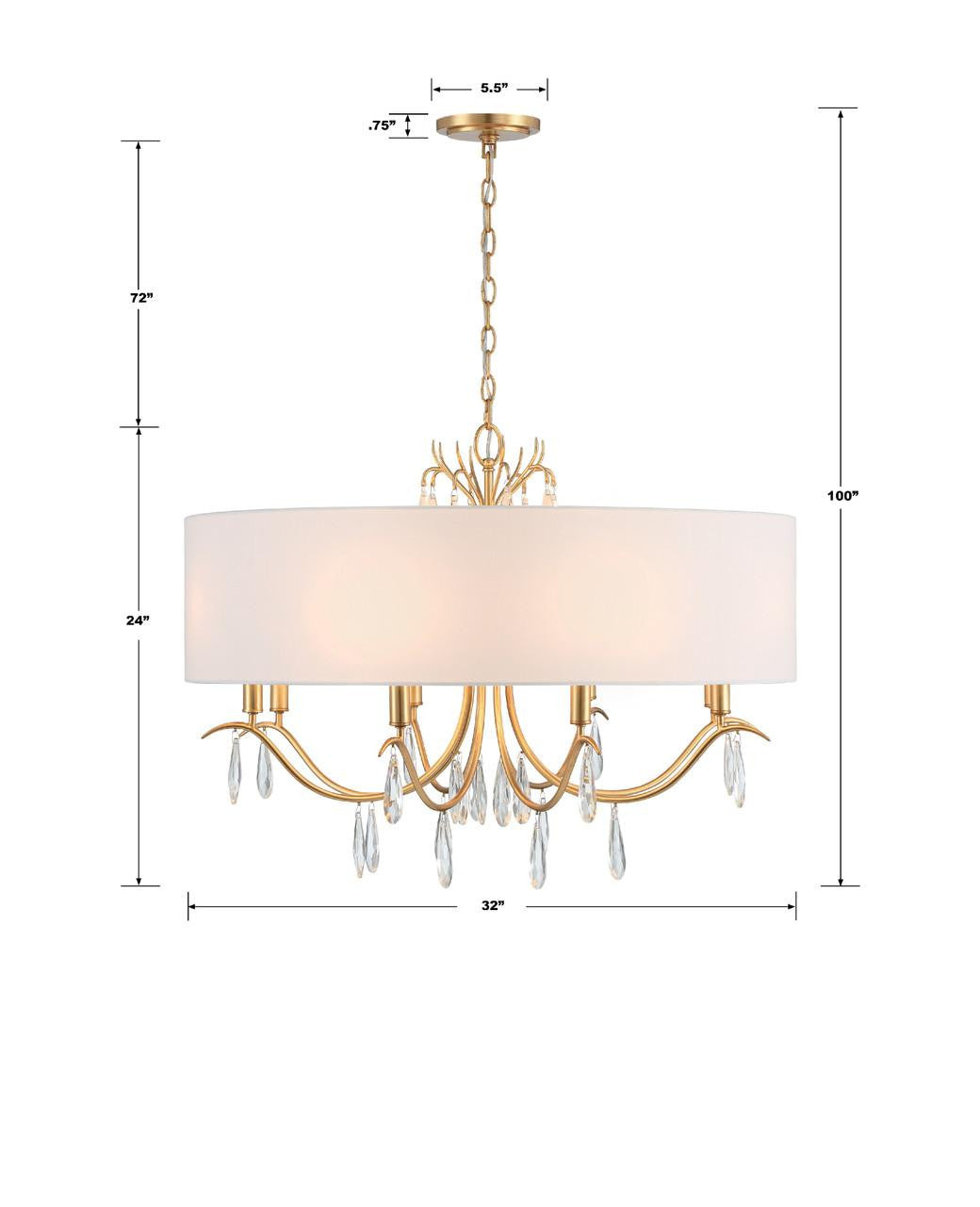 Crystorama Rollins Chandelier - Antique Gold, Hand Cut Crystal 24"H