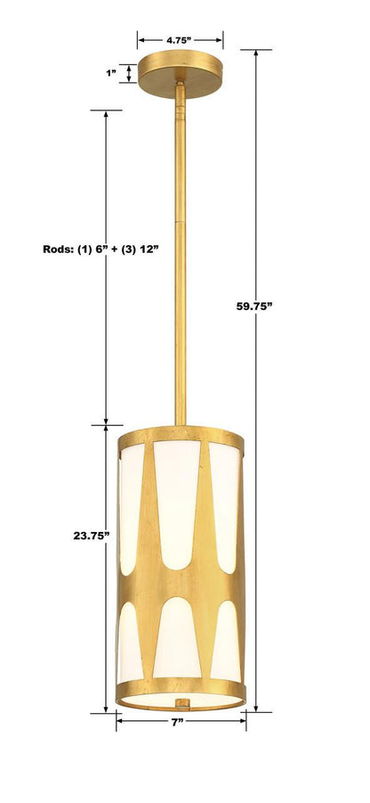 Crystorama Royston Mini Pendant - Antique Gold 14"H