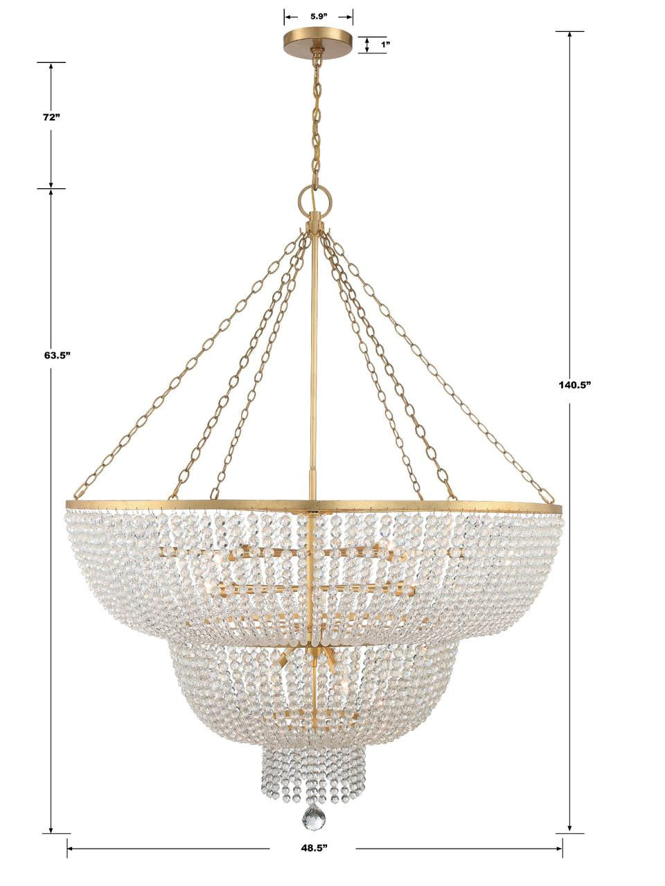 Crystorama Rylee Chandelier - Antique Gold 63.5"H