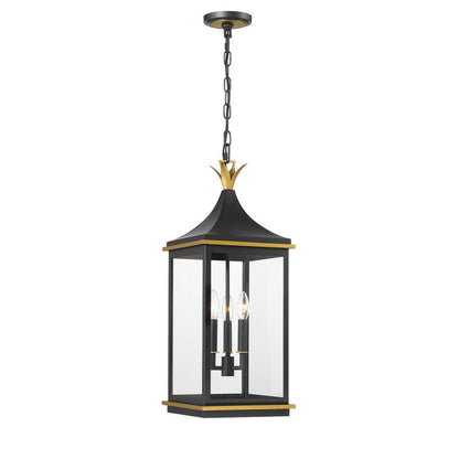 Crystorama Simpson 3 Light Outdoor Pendant Matte Black, Textured Gold