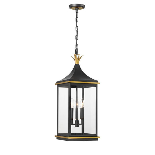 Crystorama Simpson 3 Light Outdoor Pendant Matte Black, Textured Gold