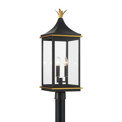 Crystorama Simpson 3 Light Outdoor Post Light Matte Black, Textured Gold