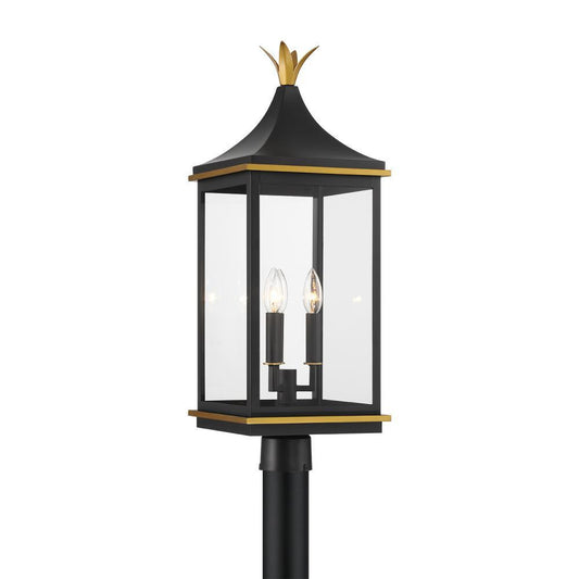 Crystorama Simpson 3 Light Outdoor Post Light Matte Black, Textured Gold